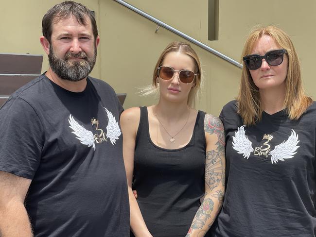 Birdsall Fa'apepele's Mackay family. His long-term girlfriend Kailey Prouse (middle) with her parents, Ben and Lenore Prouse. Picture: Janessa Ekert