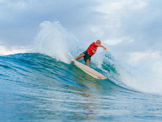 GOLD COAST, QUEENSLAND, AUSTRALIA - APRIL 27: Eleven-time WSL Champion Kelly Slater of the United States surfs in the Snapper World Champs Heat at the Bonsoy Gold Coast Pro on April 27, 2024 at Gold Coast, Queensland, Australia. (Photo by Andrew Shield/World Surf League)