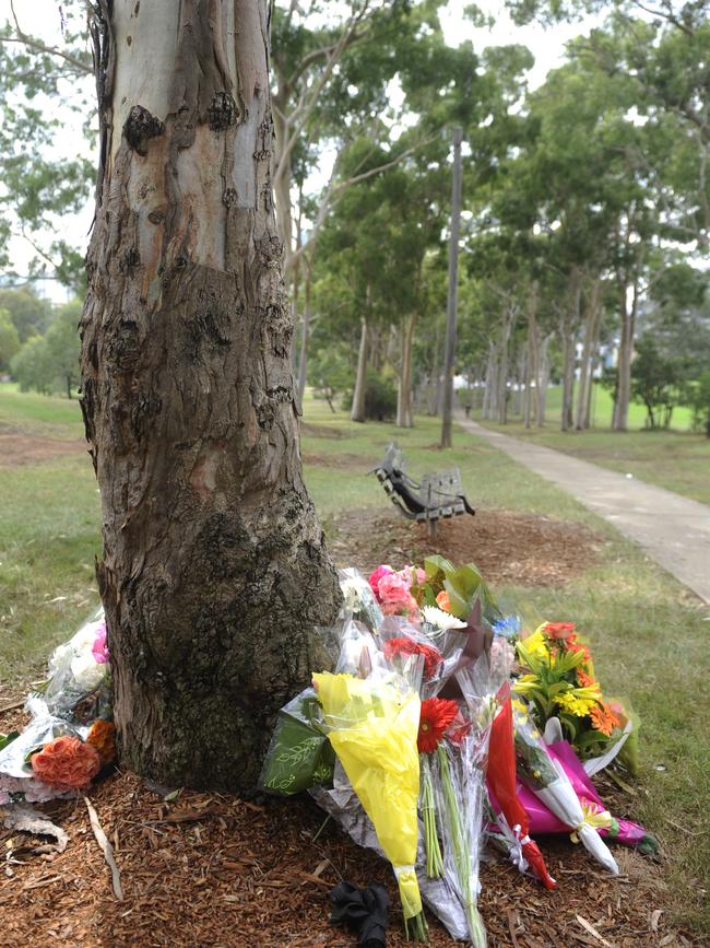 Flowers the day after a vigil for Prabha Arun Kumar, a 41-year-old Indian national, died in hospital after being attacked on a public walkway between Argyle St Parramatta.