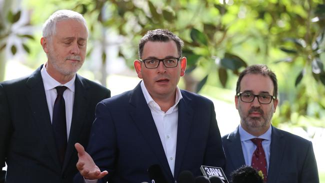 Victorian Premier Daniel Andrews, with Special Minister of State Gavin Jennings and Attorney-General Martin Pakula. Picture: Alex Coppel