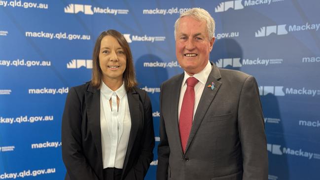 Mackay Regional Council deputy mayor Belinda Hassan (l) and mayor Greg Williamson on April 11, 2024. Photo: Zoe Devenport