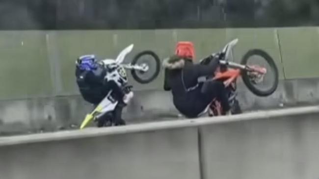 Dirt bike riders filmed on the Western Highway. Picture: Jacquie Felgate