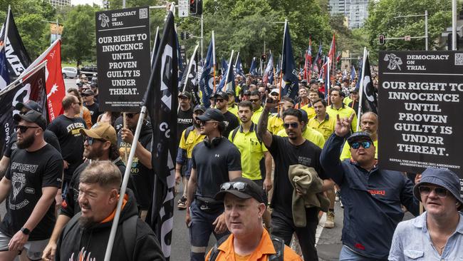 A CFMEU rally from Belmore Park to NSW Parliament House in Sydney this week. Picture: Monique Harmer/NewsWire.