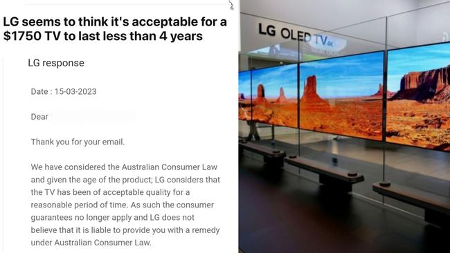 An LG customer received a shock after finding out the company would not replace a faulty six-month old TV. Picture:  Reddit / Debocore