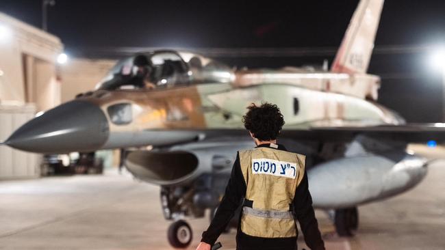 An Israeli fighter jet departs a hangar on the way to Iran. Picture: AFP.