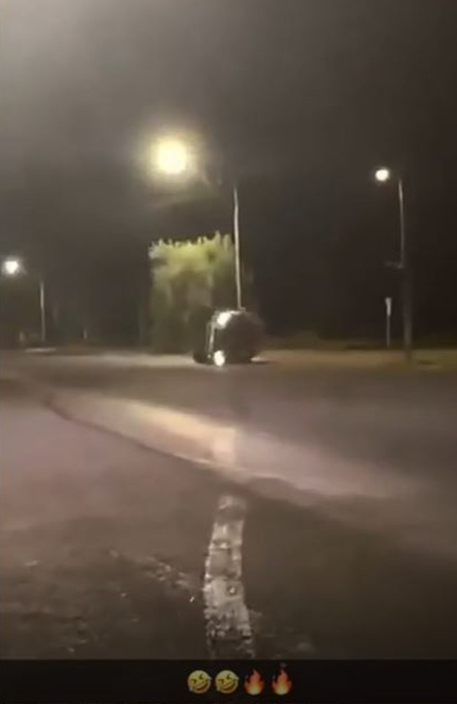 Videos appeared on social media of teenagers doing reverse circles just hours after this car was allegedly stolen overnight Tuesday in Goondiwindi. They rolled the car with at least seven people piliing out of it and running away. Picture: Supplied