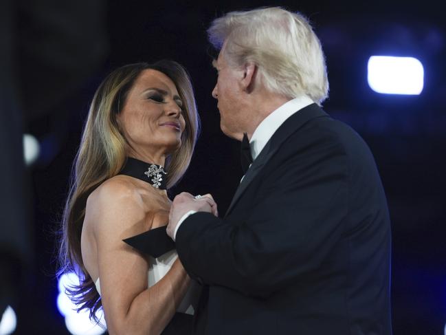 Mrs Trump appeared more relaxed during the dance with President Donald Trump at the Liberty Ball. Picture: AP