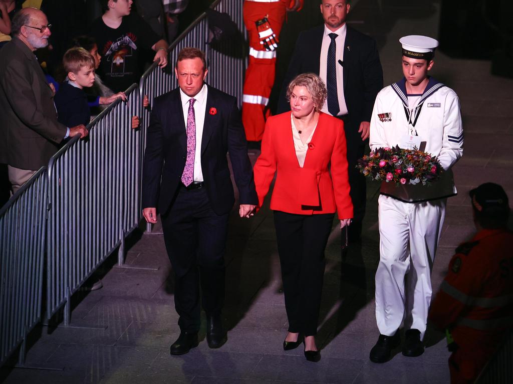 Queensland Premier Steven Miles arrives during the ANZAC Day Dawn Service held in Brisbane. Picture: NCA NewsWire/Tertius Pickard