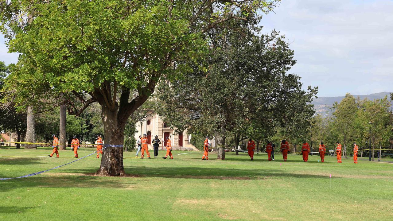 Police, Detectives and SES members at Brougham Gardens on Sunday. Picture: Emma Brasier