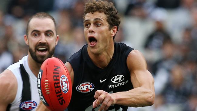 Ed Curnow almost pipped Patrick Cripps in the B&amp;F count. Picture: Michael Klein