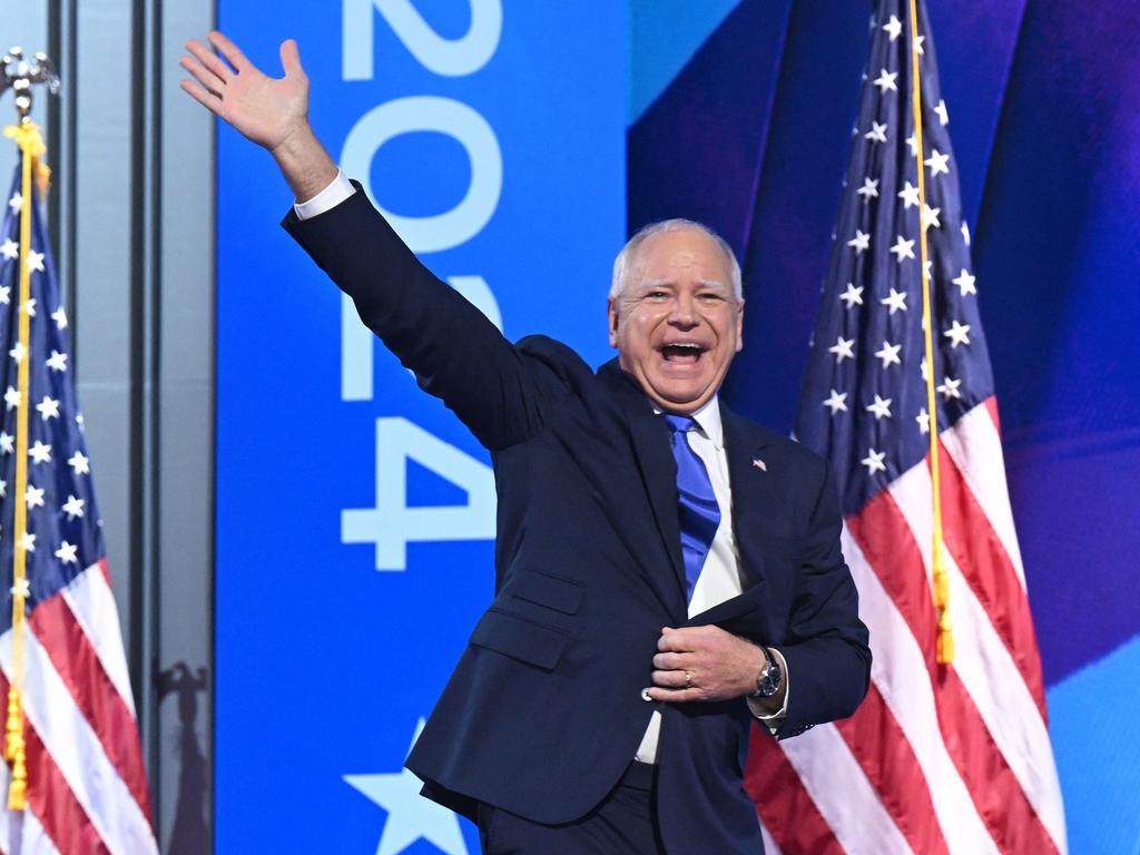 Tim Walz’ speech on day three of the Democratic National Convention has been described as overly aggressive by Dr Louise Mahler. Picture: AFP