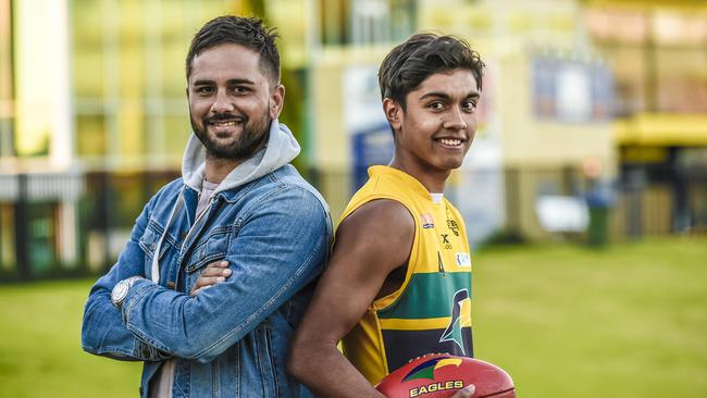 "TEST' PIC ONLY NEW PHOTOMECHANIC. ROY. Port premiership player Peter Burgoyne, Trent Burgoyne, is playing with Woodville-West Torrens' under-18s this year. 13th July 2018 AAP ROY VANDERVEGT