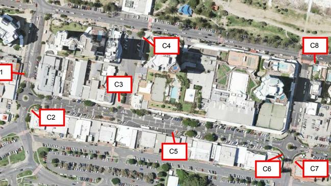 Gold Coast City Council's approved busking locations in the Coolangatta CBD. Photo: Supplied