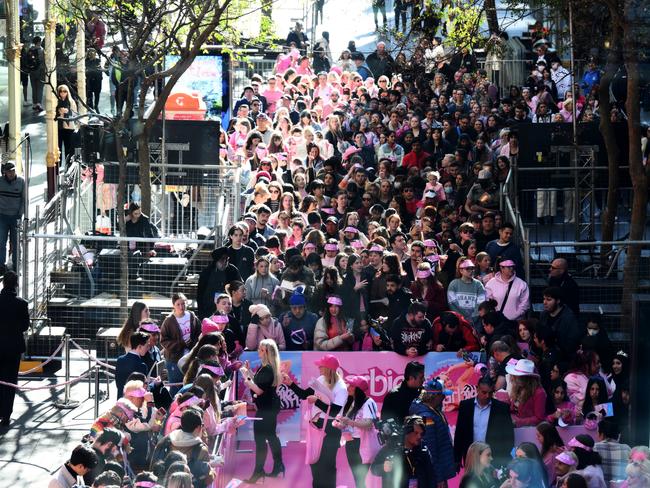 The stars walk the Barbie pink carpet. Picture: Getty Images