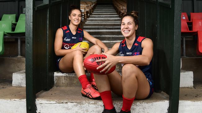 Norwood's Hannah Dunn and Najwa Allen at Norwood Oval. Picture: Bianca De Marchi