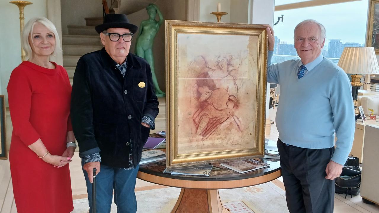 ‘I wanted a first-class forger’ … Jeffrey Archer at his London penthouse with the recreated Rembrandt and his collaborators Billy Mumford, a reformed art forger, and Michelle Roycroft, former senior member of the Arts &amp; Antiquities unit at Scotland Yard.