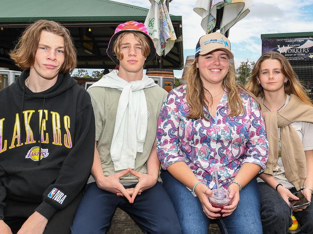 Hanging out at the Lismore Show are from left, Jadon Rose, Ruben Peachey, Ella Graham and Zoe Wylie. Picture: Cath Piltz