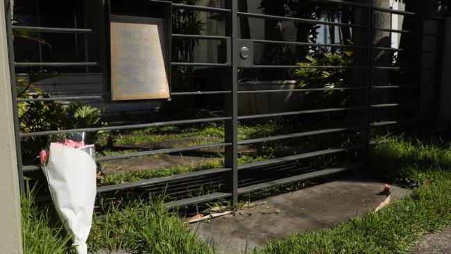 Flowers were placed outside Caddick’s home this morning. Picture: John Grainger