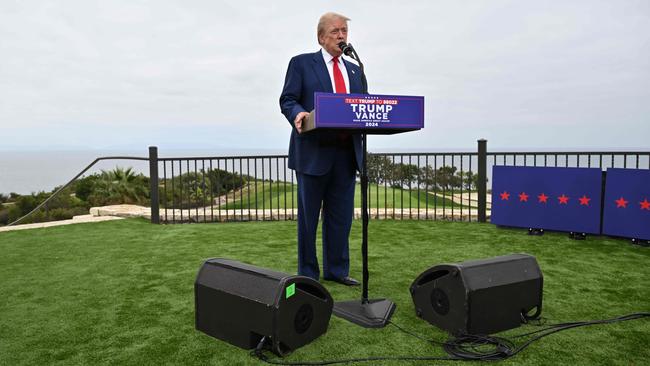 Donald Trump holds a press conference at his golf club ner Los Angeles at the weekend. Picture: AFP