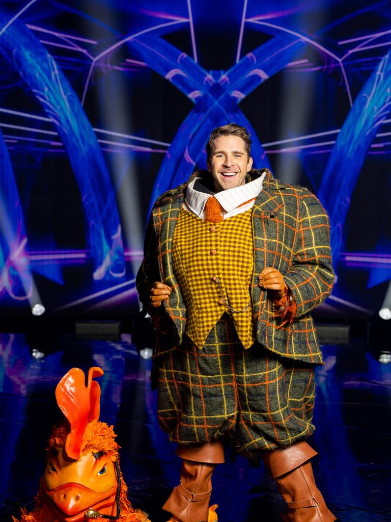 Hugh Sheridan was revealed as The Rooster, coming third on The Masked Singer Australia, Picture: Ten