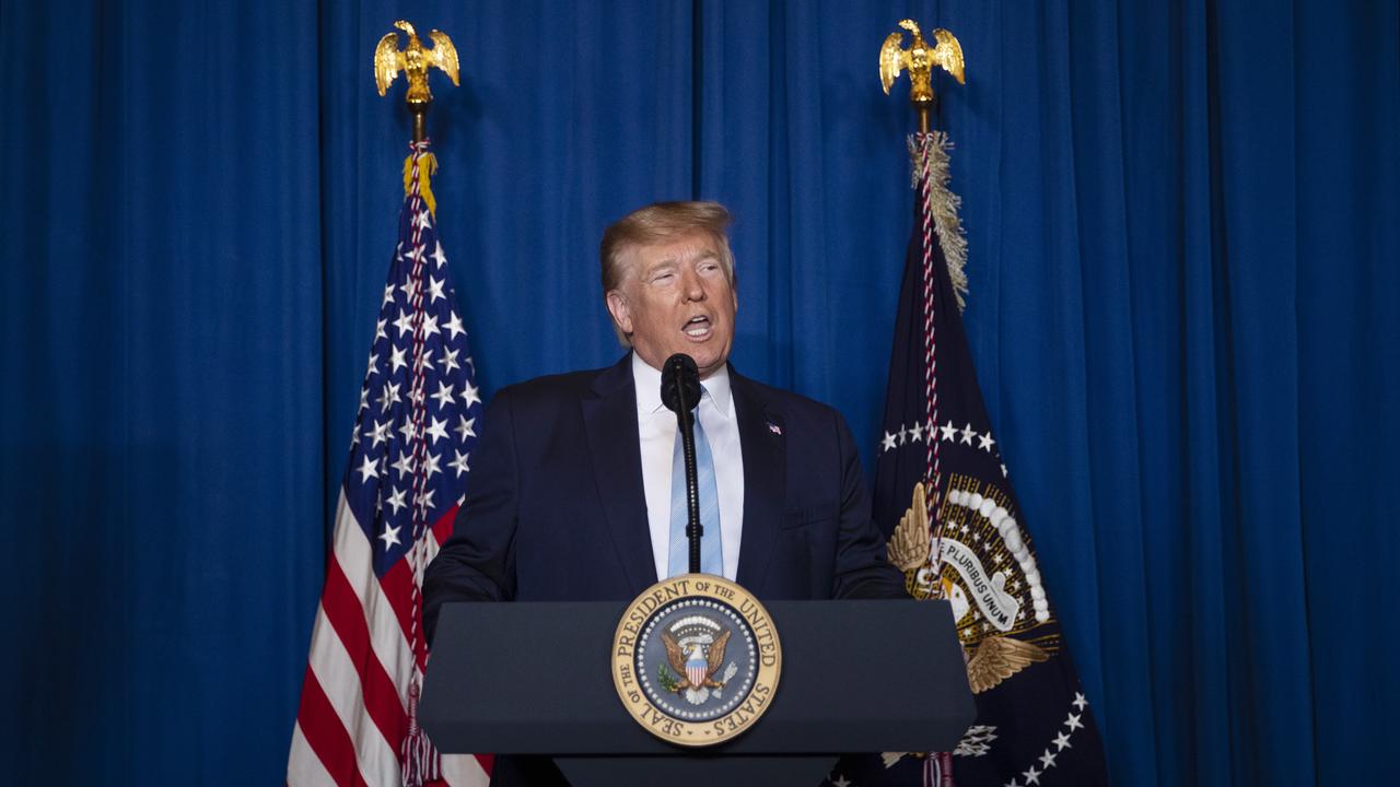 President Donald Trump delivers remarks on Iran at his Mar-a-Lago property. Picture: AP