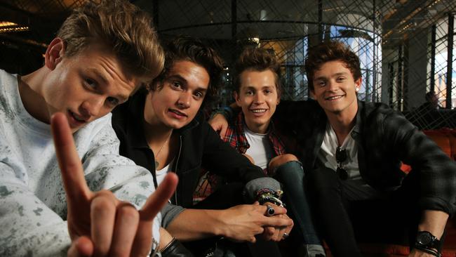 British boy band ... The Vamps in Sydney. L-R Tristan Evans, Bradley Simpson, James McVey and Connor Ball. Picture: Toby Zerna