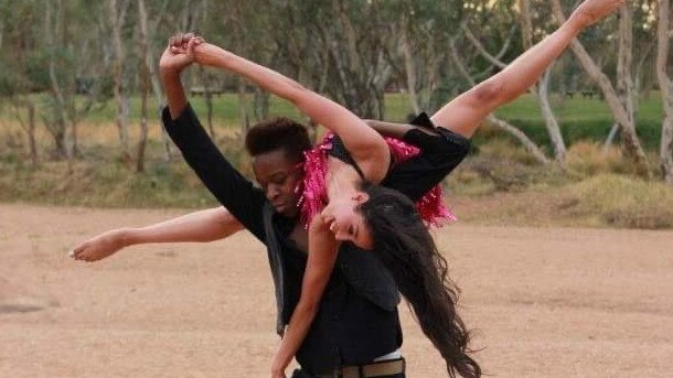 Jaz with great friend and dance partner Danté Basford in the Todd River. Picture: SUPPLIED