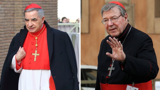 Disgraced cardinal Angelo Becciu and the late cardinal George Pell.