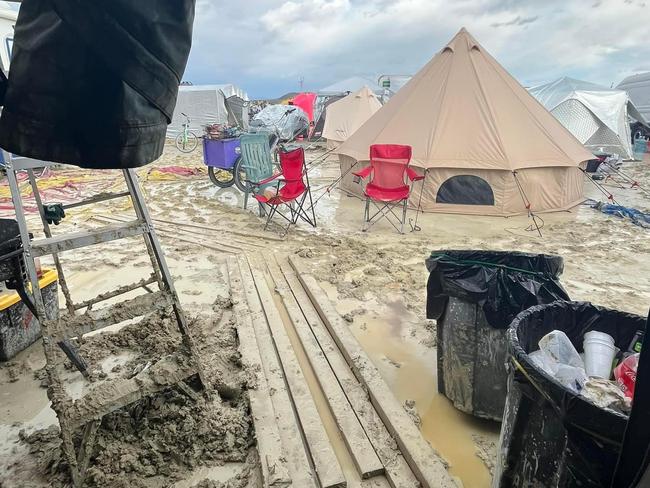 The festival site is a muddy mess that has left thousands stranded. Picture: Facebook.