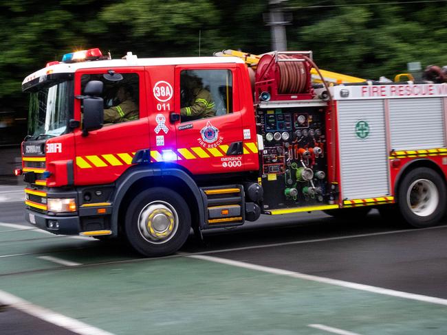 MELBOURNE, MARCH 2, 2022: Fire Rescue Victoria respond to a call on Queens Bridge St, Melbourne. Picture: Mark Stewart