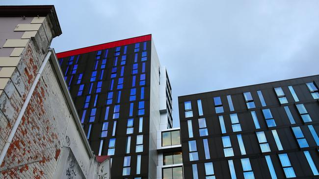 The UTAS accommodation complex on the corner of Elizabeth and Melville streets in Hobart is right across the road from the Red Cross site redevelopment. Picture: SAM ROSEWARNE