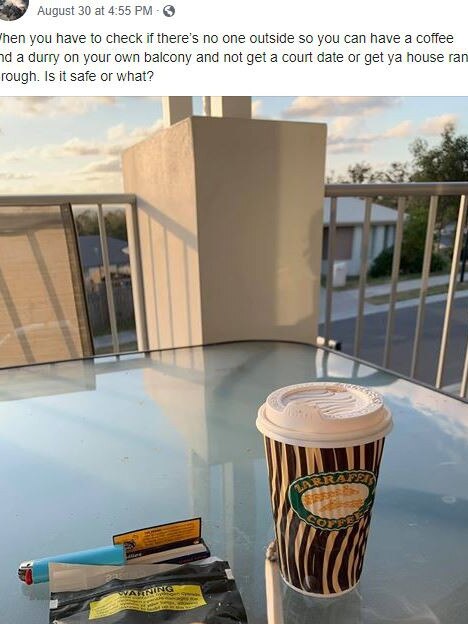 Jayden Shields posting a photo of coffee and a cigarette on his Facebook page a few days after he uploaded the videos. Picture: Supplied