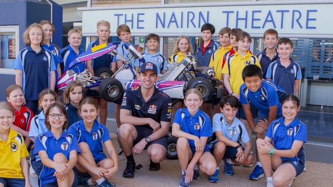 Supercars rookie Broc Feeney visiting his old high school, All Saints Anglican School, ahead this weekends Boost Mobile GC500 at Surfers Paradise. GC500. Broc Feeney talking to students kart on Tuesday 25 October 2022. Picture: Jerad Williams