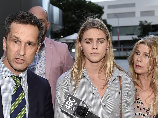 Shayna Jack with sports lawyer Paul Horvath and mum Pauline in Brisbane.