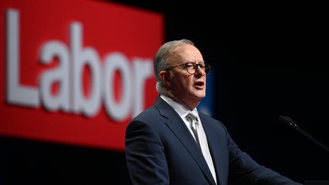 Anthony Albanese at the ALP national conference 2023 in Brisbane on Thursday. Picture: Dan Peled / NCA NewsWire