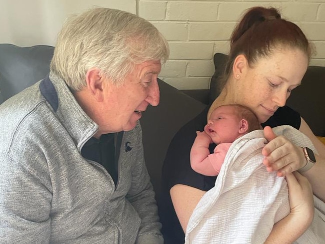 Mortimer meeting his granddaughter Lily in 2022. Picture: Supplied