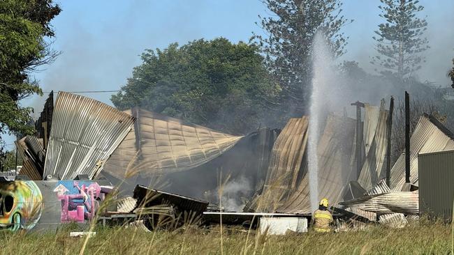 A charity op-shop's storage shed has gone up in flames in an overnight fire. Picture: Bayside Transformations