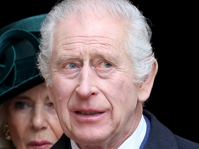 WINDSOR, ENGLAND - MARCH 31: Queen Camilla and King Charles III depart from the Easter Mattins Service at Windsor Castle on March 31, 2024 in Windsor, England. (Photo by Chris Jackson/Getty Images)
