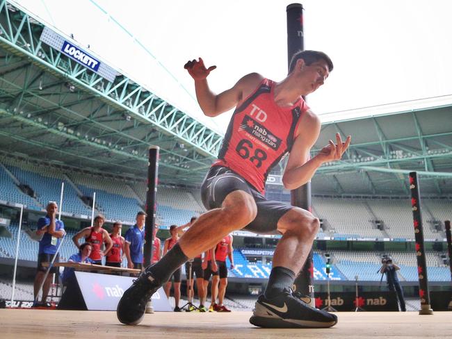 Jacob Weitering puts his foot down at the draft combine. Picture: Hamish Blair