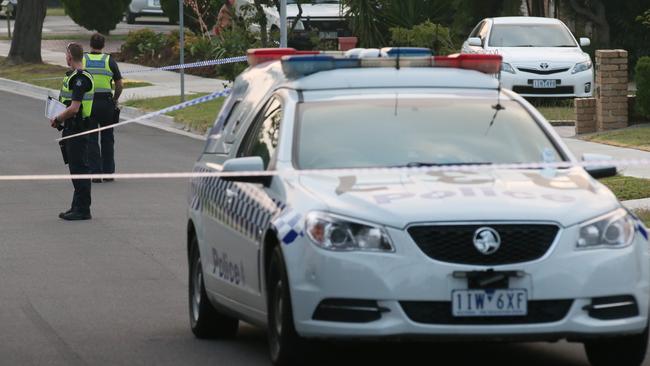 Police at the scene of an incident in which a woman died from stab wounds. Picture: David Crosling