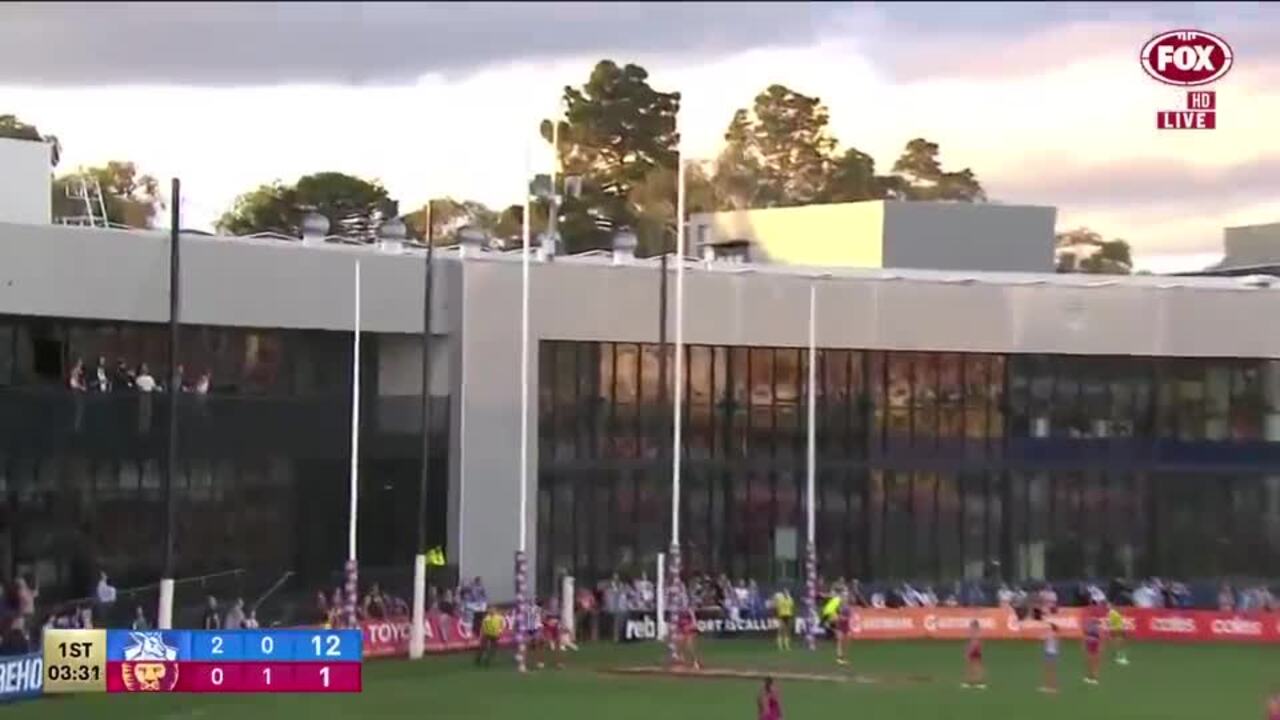 Alice O'Loughlin puts North Melbourne's third goal on the board