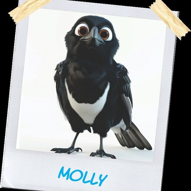 Peggy and Molly .The story of unlikely friendship between Queesnland’s Molly the Magpie and Peggy the Staffordshire terrier is being transformed into a “wholesome” and “heartwarmign” animated series. Picture: Instagram/, @peggyandmollyanimatedseries,