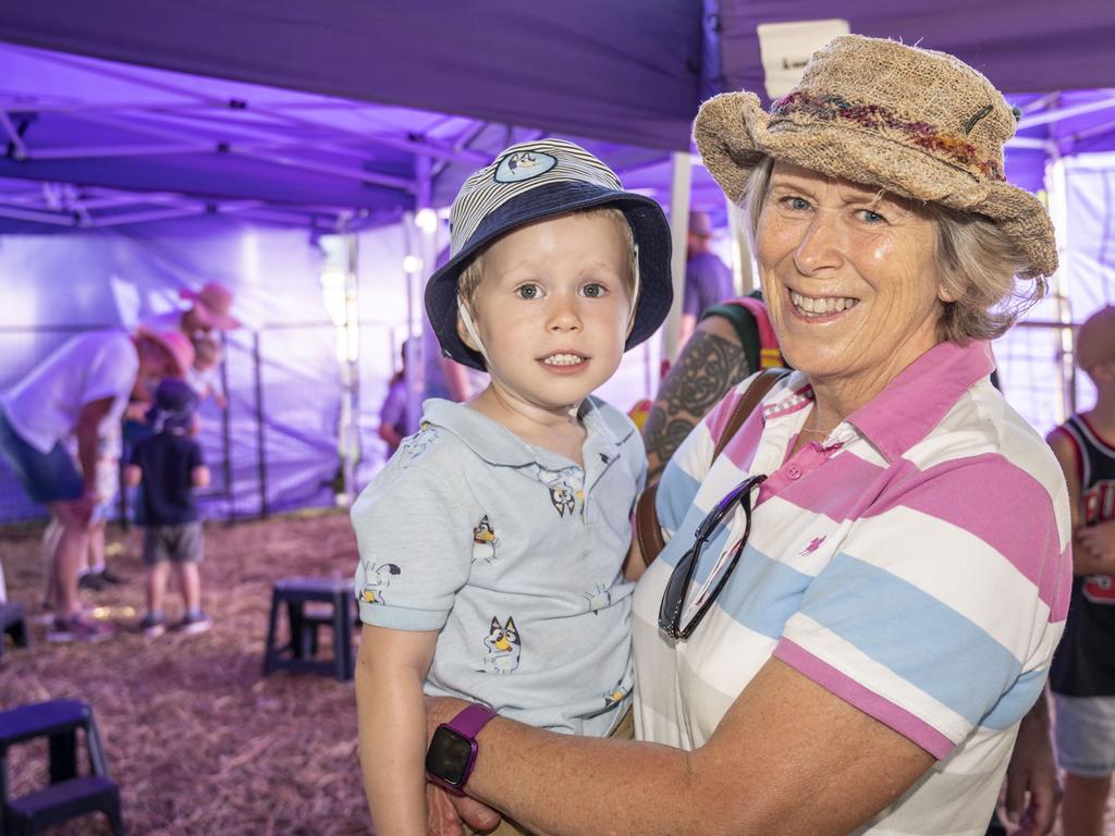 Jacob West 3 yo and his nana Roslyn Mengel at Viv's Farm Animals, Toowoomba Royal Show. Friday, March 25, 2022. Picture: Nev Madsen.