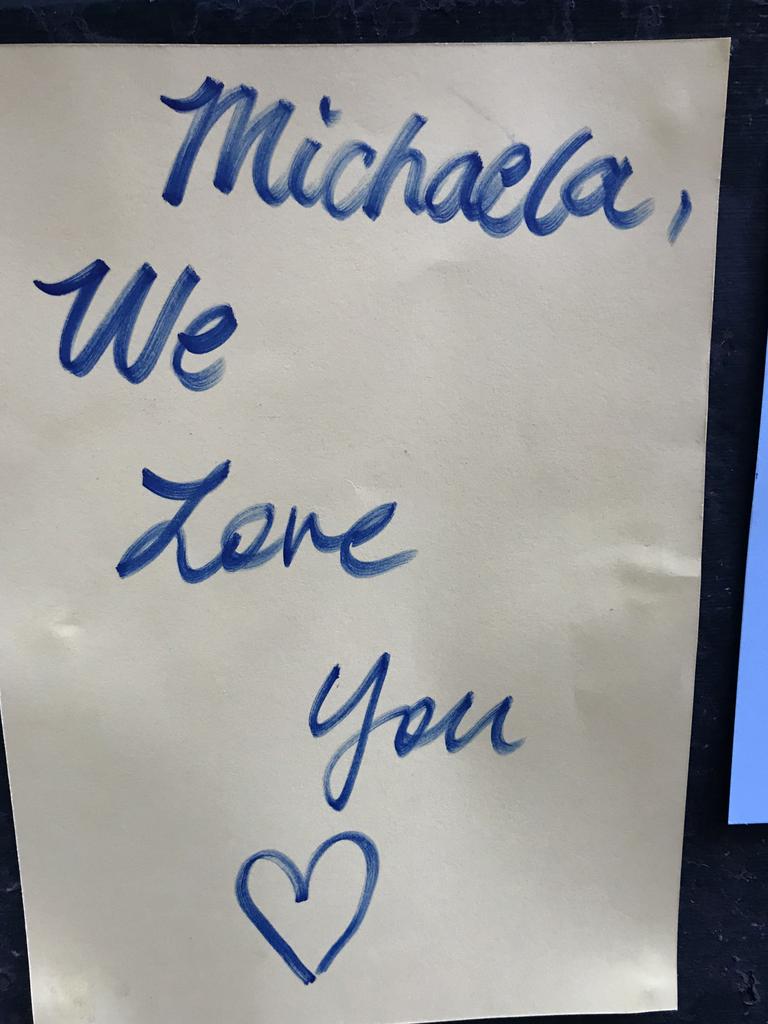 Handwritten notes left at the scene of Michaela Dunn’s alleged murder on Clarence Street, Sydney.