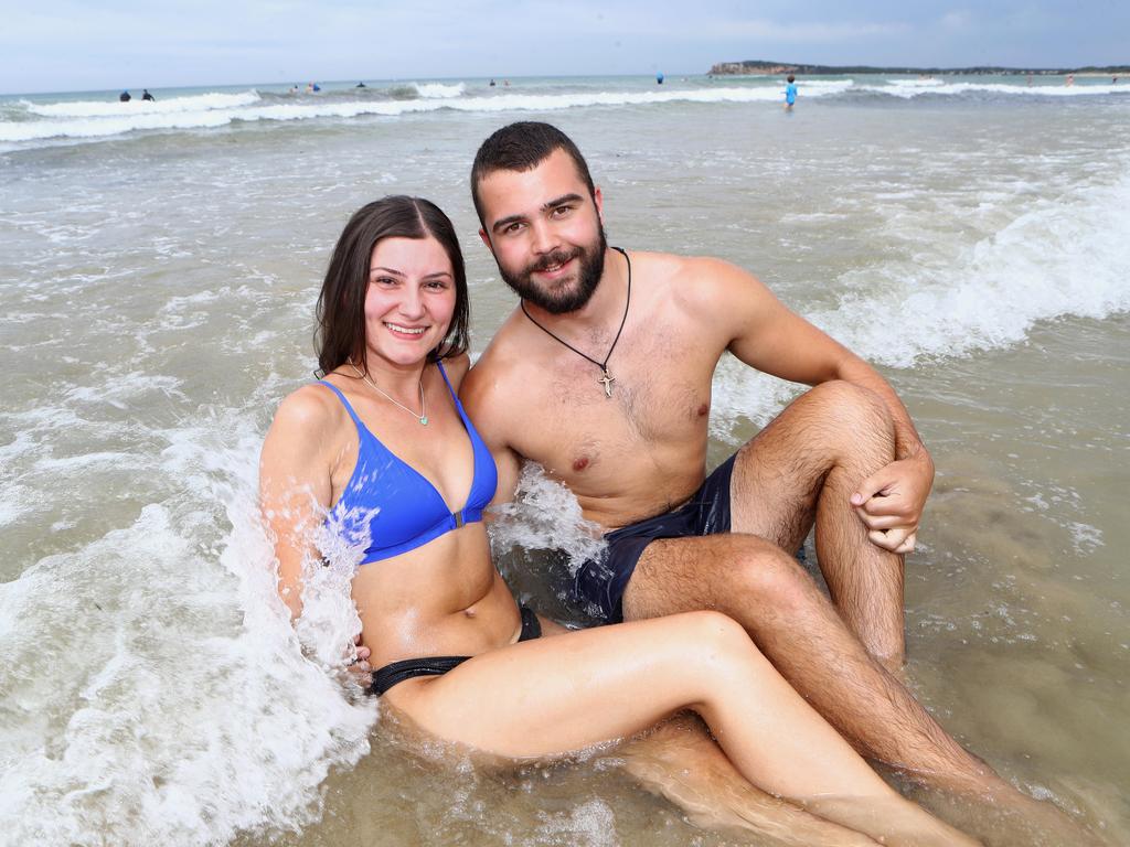 Beach Pics at Ocean Grove Ceyda Gokmese and Claudio Sikore (Melbourne). Picture: Glenn Ferguson