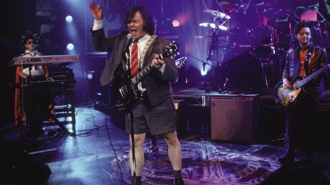 Actor Jack Black, as lead character Dewey Finn, in a scene from 2003 film School Of Rock.