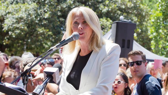 Spicer speaking at the Women’s March at Sydney’s Hyde Park in 2017. (Picture: Supplied)