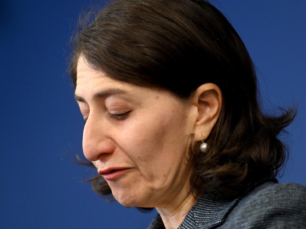 Premier Gladys Berejiklian was visibly upset when announcing her resignation on Friday. Picture: NCA NewsWire / Jeremy Piper