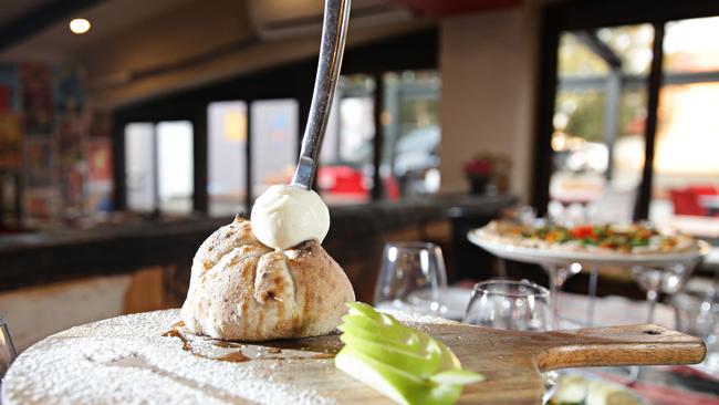 Apple calzone with ice cream for dessert.