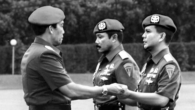 Prabowo Subianto, right,, in 1995, has for decades faced allegations of human rights violations while commander of a Special Forces unit.